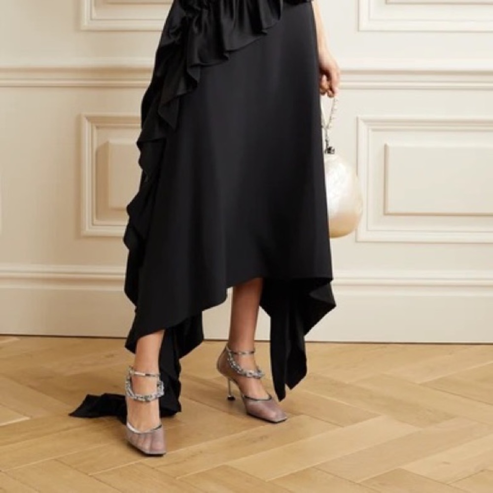 Cesare Paciotti Chain-embellished Metallic Leather-trimmed Mesh Pumps In Silver
